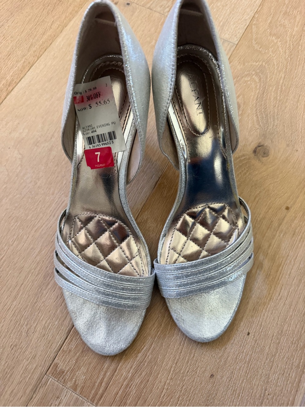 Alfani Silver Open-Toe Quilted Insole Heels